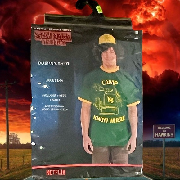 NIP Stranger Things Dustin Camp Know Where T-Shirt Adult S/M. - Picture 2 of 3